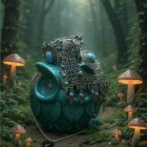 Mystery jewellery Jar Planter -Teal ceramic OWL planter Pot boho vintage western